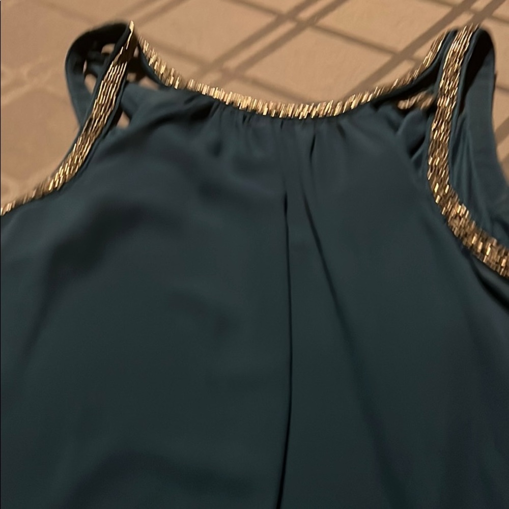 Teal sleeveless top with sequins ( silver beads)